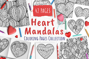 Heart Mandalas Coloring Pages, a Decorative Illustration by Gulnara Sabirova