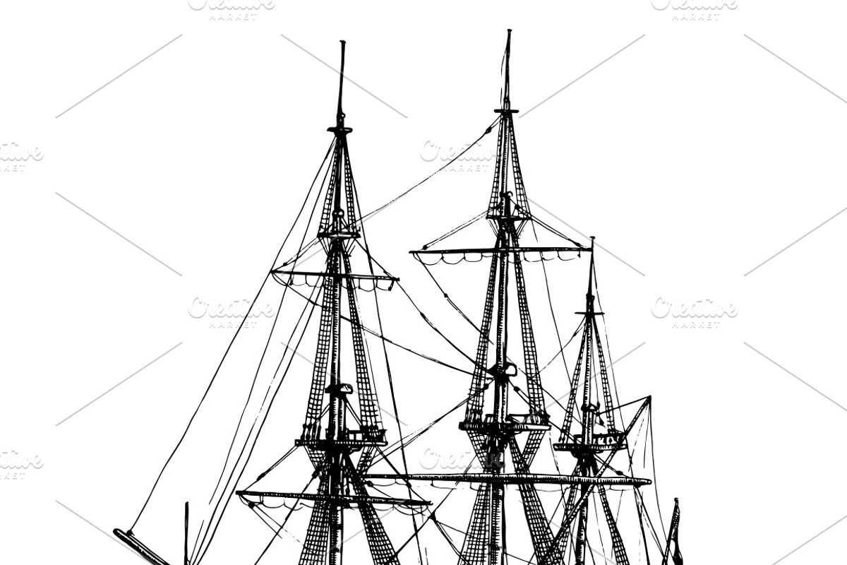 18th-century cargo ship, a Transportation Illustration by CatMadePattern