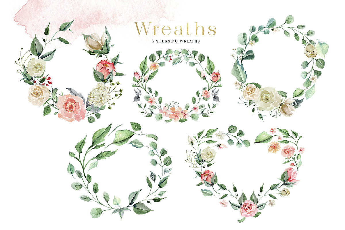 Creme & Rose Watercolor Set, a Texture Illustration by Creativeqube Design