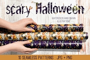 Halloween Skulls Seamless Patterns, an Illustration by NATASHA CHU (Thumbnail 1 of 8)