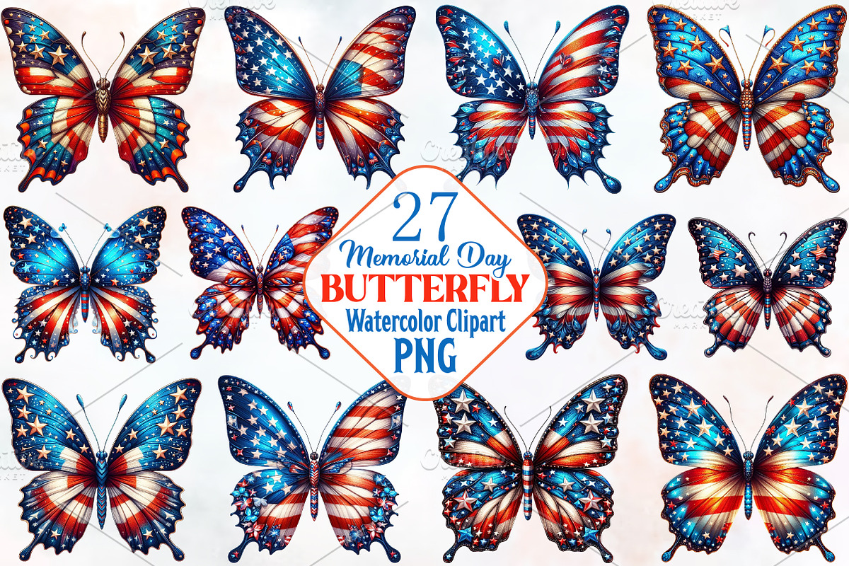 Memorial Day Butterfly Sublimation, an Illustration by RobertsArt (Photo 1 of 7)