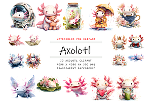 Watercolor Axolotl Clipart