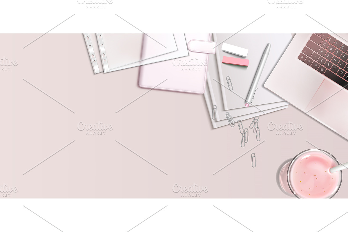 Office desk top view with notebook, a Technology Illustration by art PVP - market