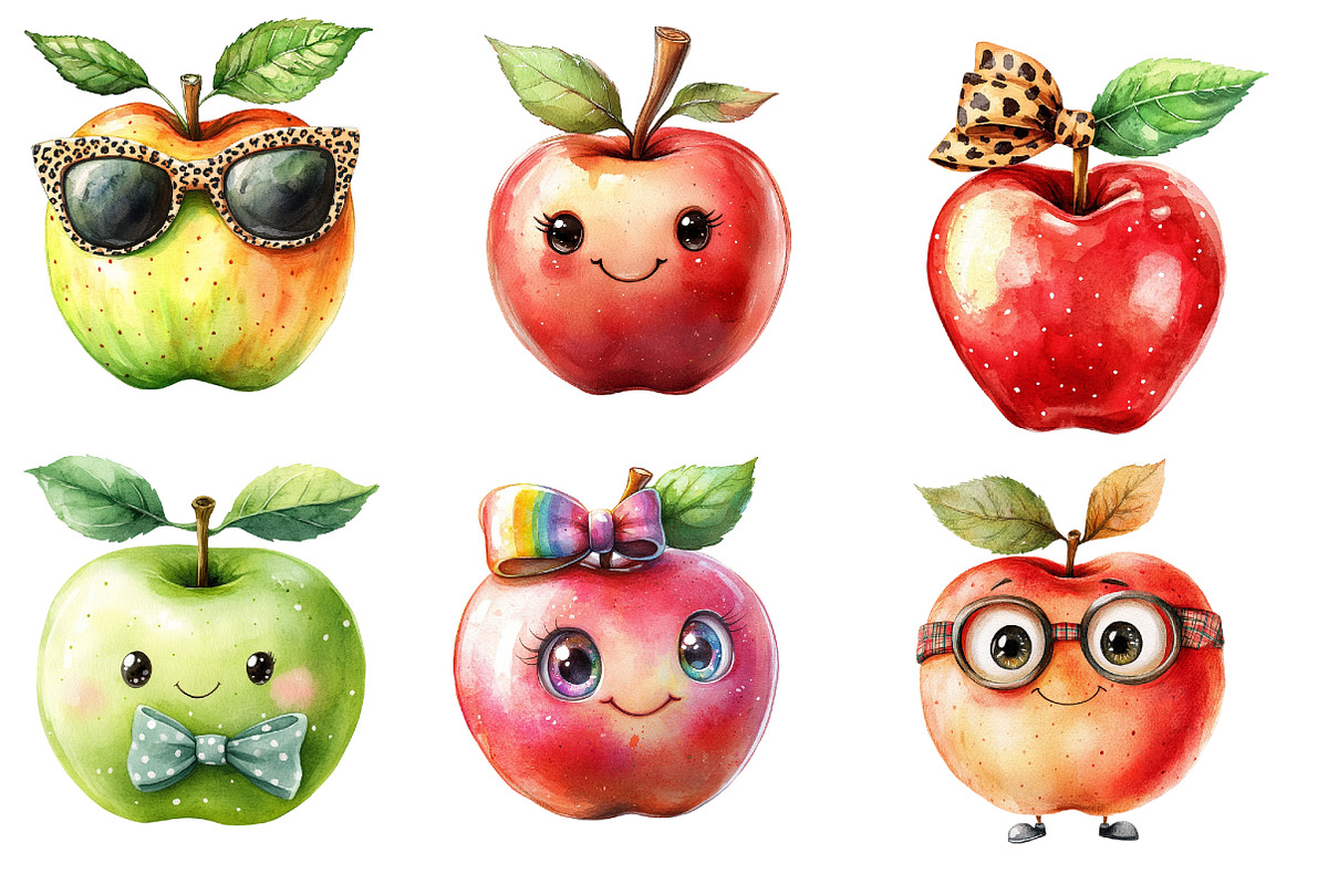 Back to School Funny Apple Clipart, an Illustration by Designworld (Photo 2 of 6)