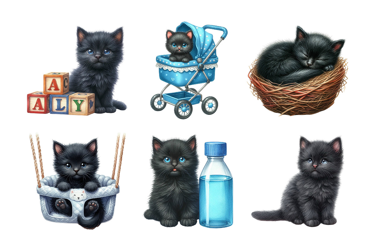 Black Cat Nursery Baby Clipart Png, an Illustration by Daily.Designs (Photo 4 of 5)