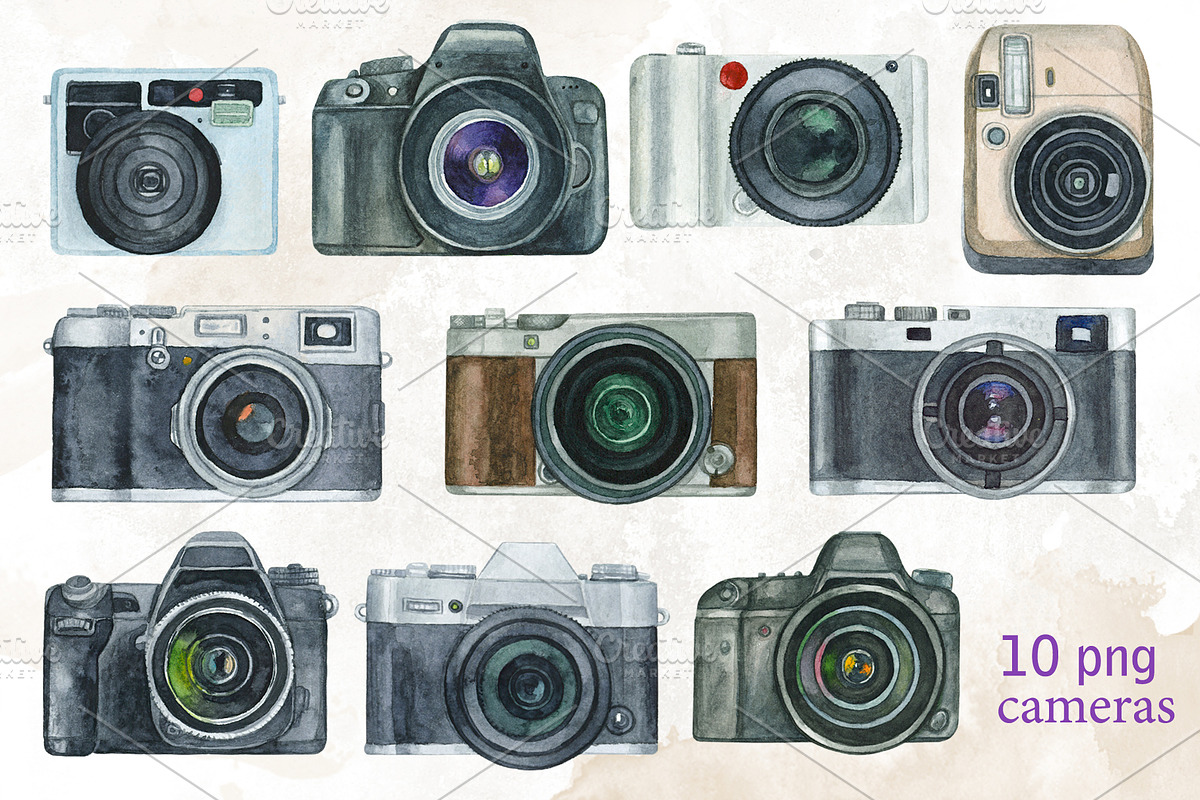 Cameras & plants. Watercolor set, an Illustration by Nastilustra (Photo 2 of 8)
