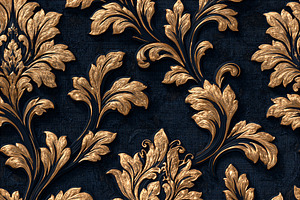 Seamless pattern golden damask pattern adorning a navy blue text, a Pattern Graphic by Studio ANNA