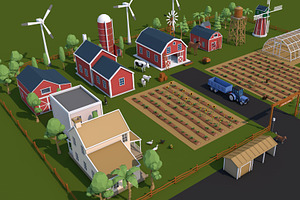 Low Poly Farm House And Animals Pack