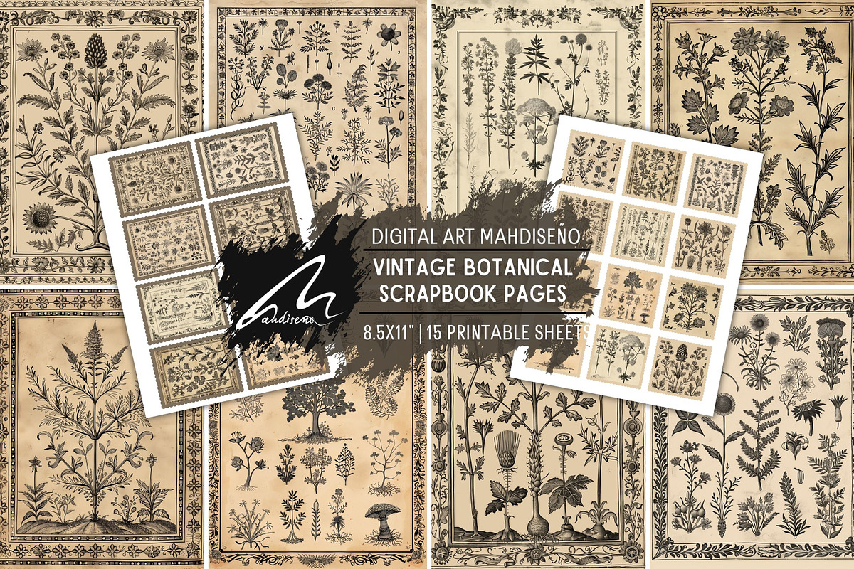 Whimsical botanical Ephemera Pages, a Pattern Graphic by Digital Art Mahdiseño (Photo 1 of 11)