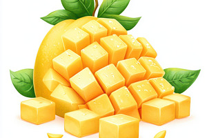 Mango fruit with mango cubes and sli, a Food & Drink Photo by Pixeness Studio