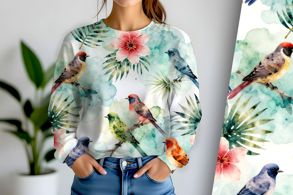 Colorful Watercolor Birds Seamless, a Pattern Graphic by Sharon Schwalbe (Photo 1 of 6)