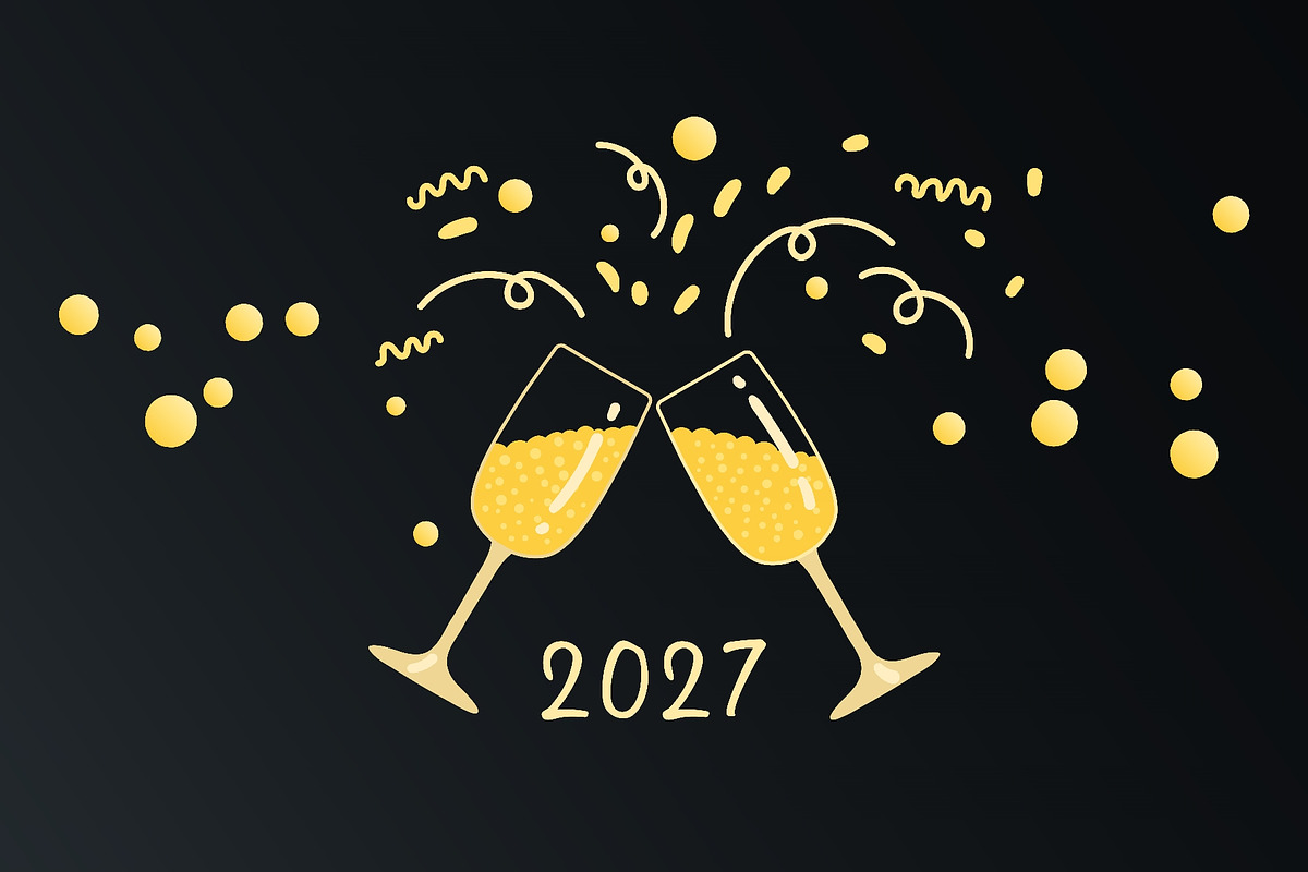 Two golden champagne glasses, a Seasonal Illustration by sceptical cactus (Photo 2 of 3)