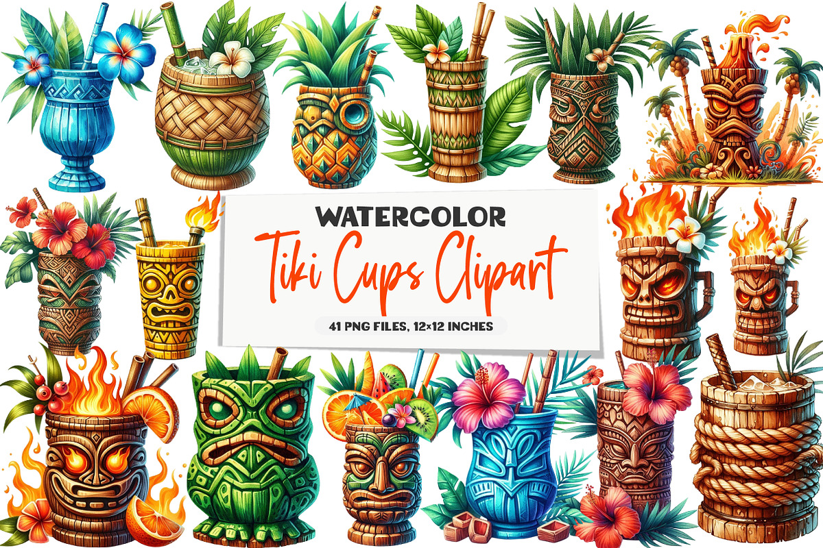 Tiki Cups Clipart, an Illustration by DreamArtGraphic (Photo 1 of 5)