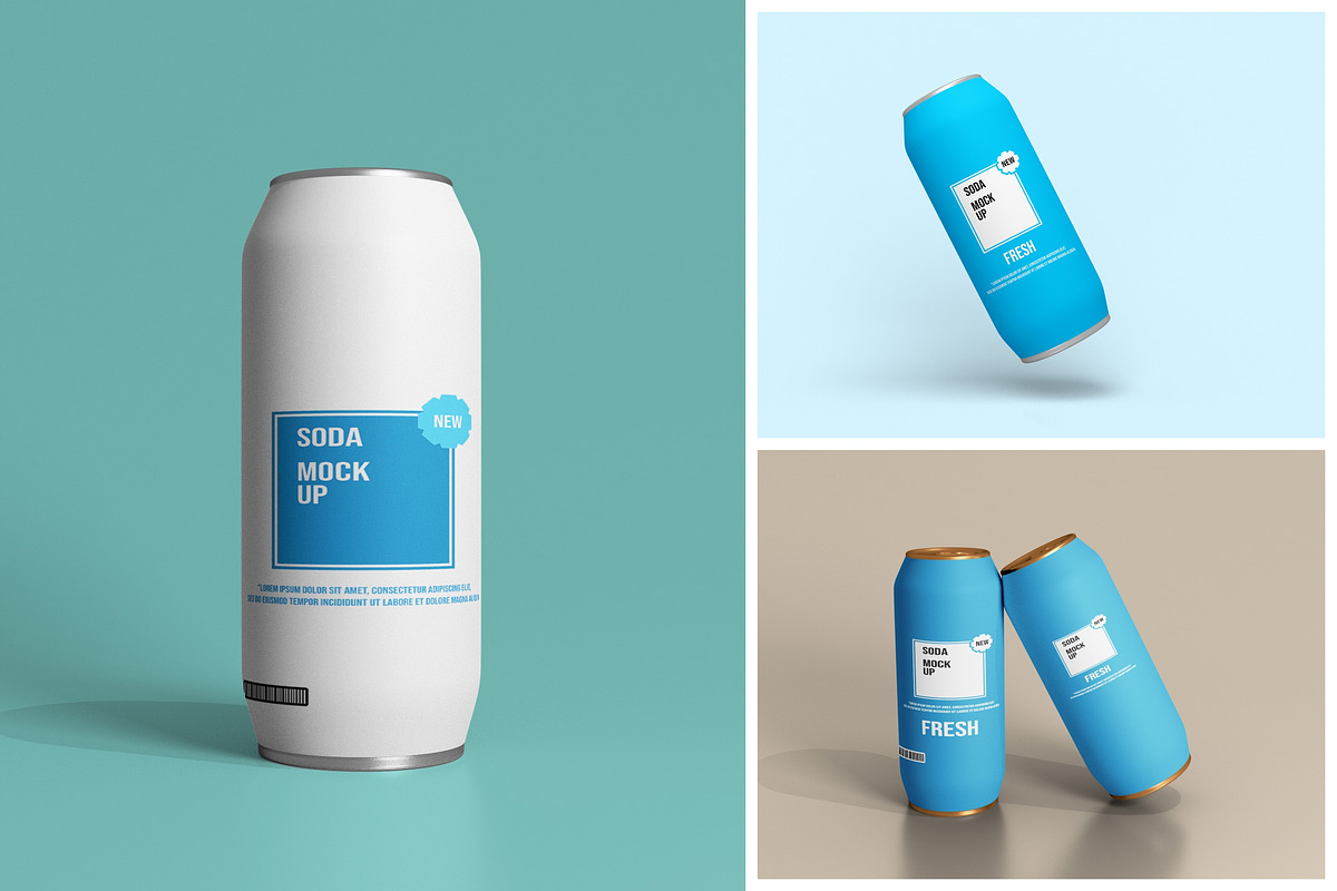 3 Can Mockup Sets, a Cups & Container Mockup by LOGTURNAL