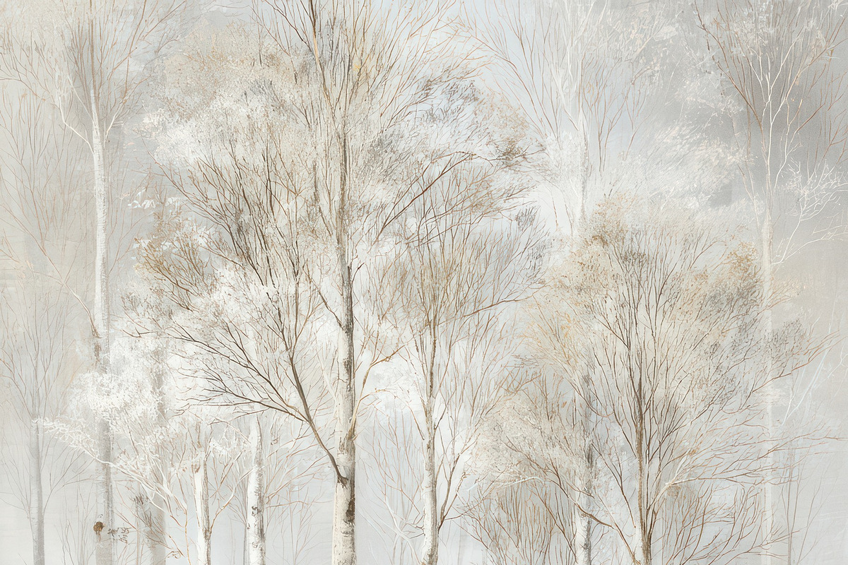 Ethereal Birch Tree Forest Wallpaper, a Decorative Illustration by Virgo Studio