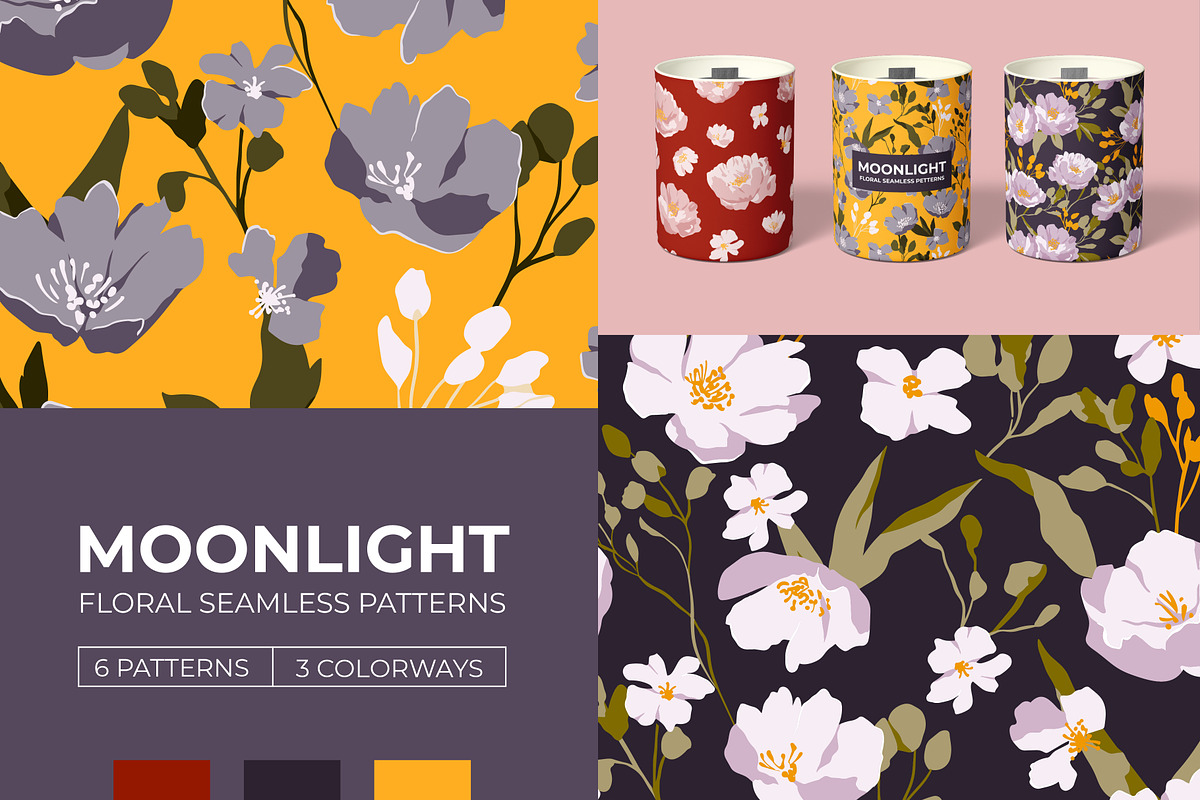 Moonlight Floral seamless patterns, a Pattern Graphic by AnnArt (Photo 2 of 8)