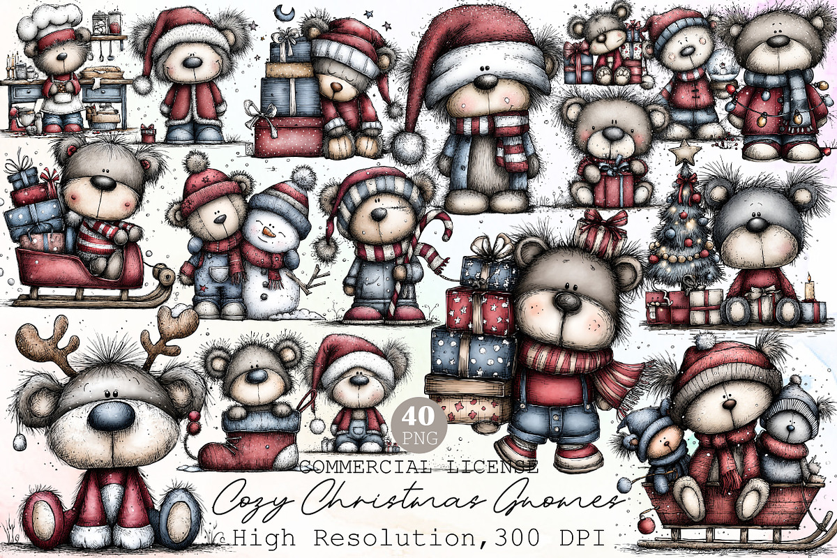 Whimsical Christmas Teddy Clipart Bu, an Illustration by Sublimation Artist (Photo 1 of 6)