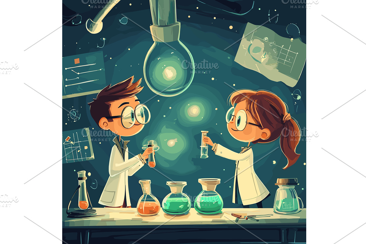 Cartoon kids scientists. Boy and, an Illustration by Stock-Smart-Start
