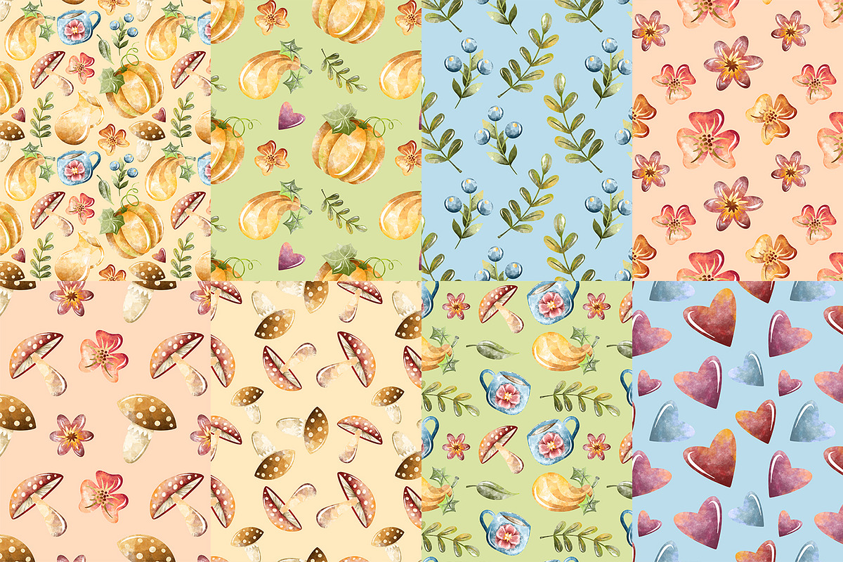 Fall Watercolor Digital Papers, a Pattern Graphic by PlumPlumGraphics (Photo 2 of 3)