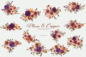 Watercolor Plum & Copper Florals