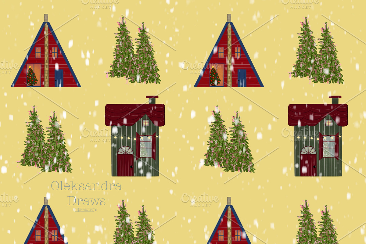Hand drawn Christmas Houses Patterns, a Decorative Illustration by Oleksandra Illustrates (Photo 6 of 9)