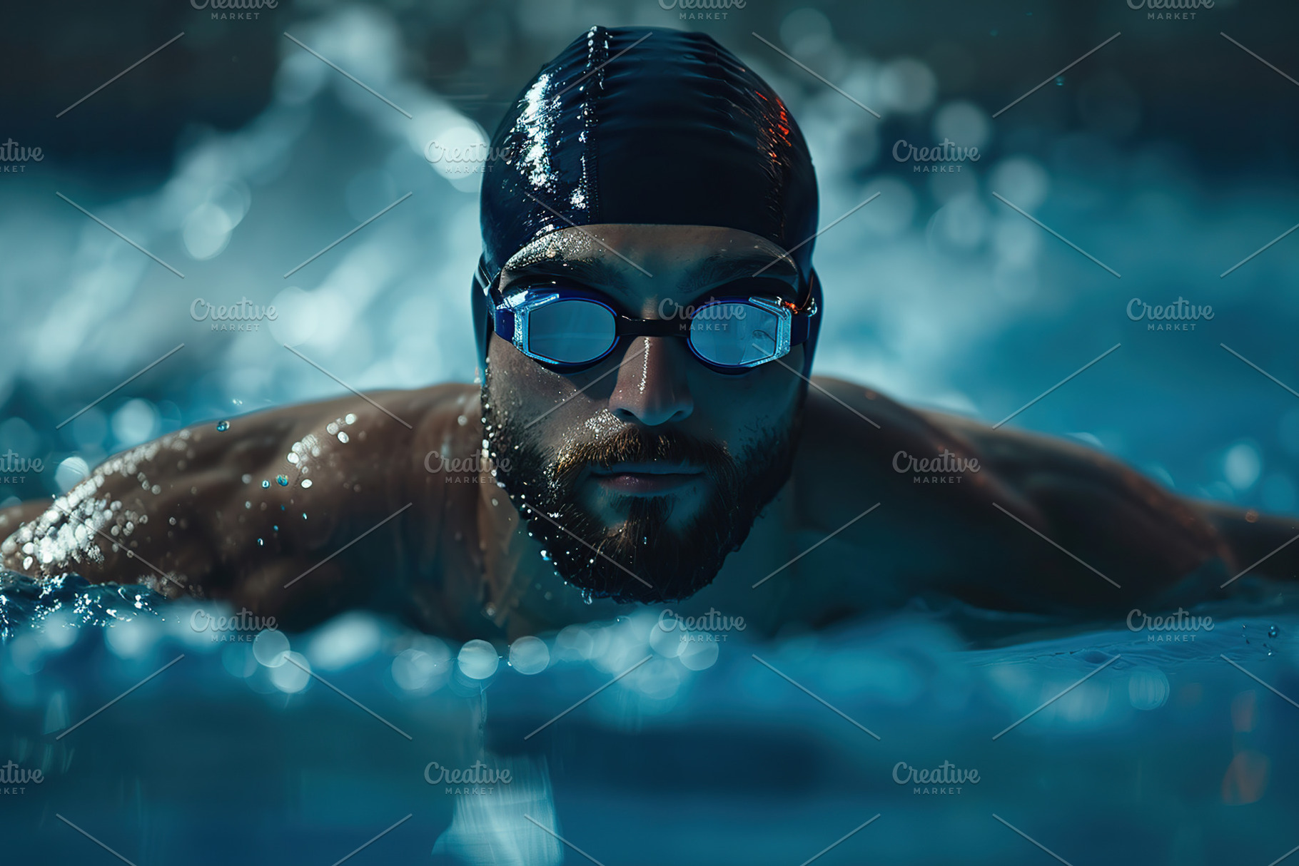 Professional man wearing goggles in swimming pool, a Sports & Recreation Photo by AlyaAnd