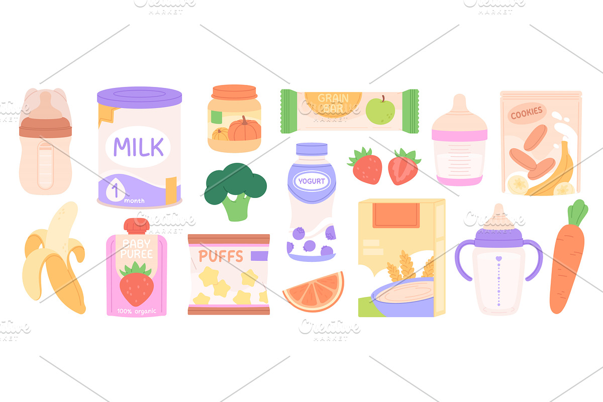 Food for baby. Toddler nutrition in, a Food Illustration by LadadikArt
