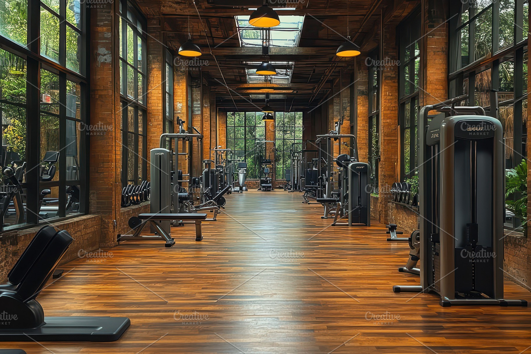Modern fitness center with natural l, a Photo by Tanuart