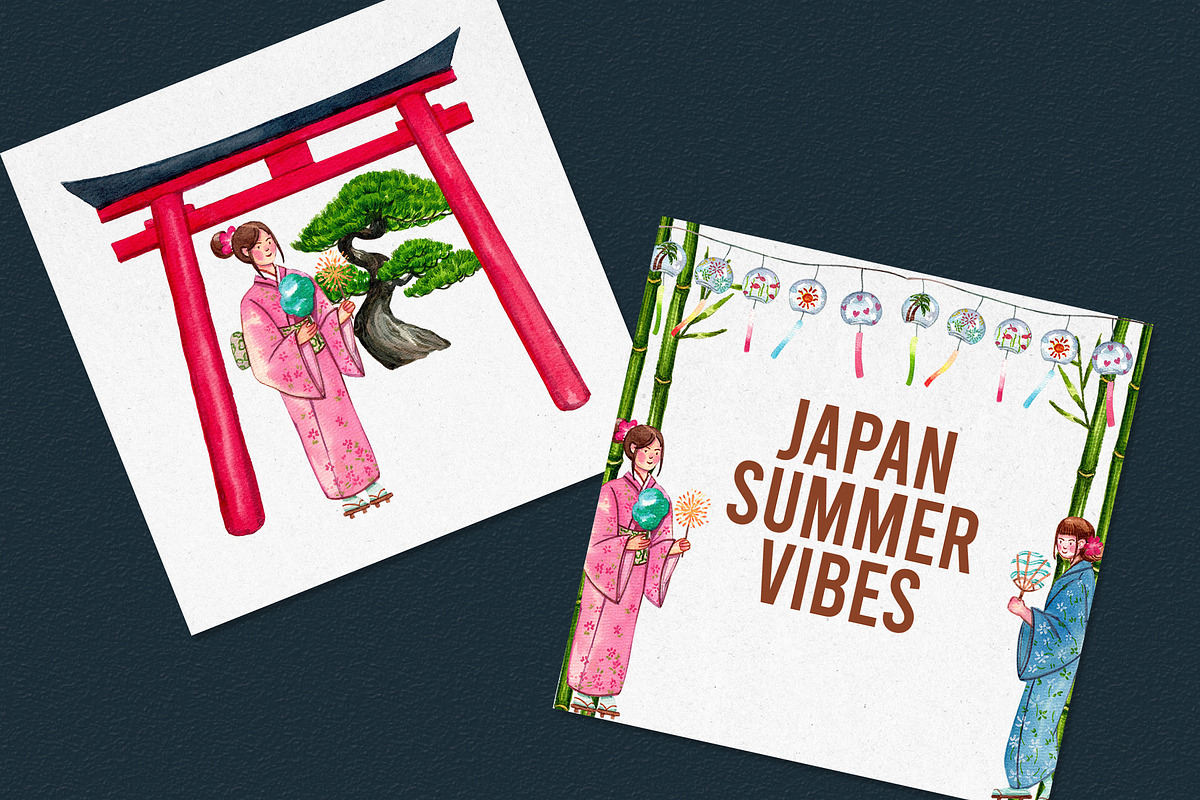 Japanese Summer Icons Watercolor, a Person Illustration by CreativeValuation (Photo 8 of 11)