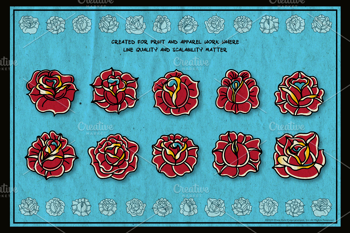 10 Hand Drawn Red Vector Roses, a Decorative Illustration by Fuzzy Poet by DG2 (Photo 2 of 4)