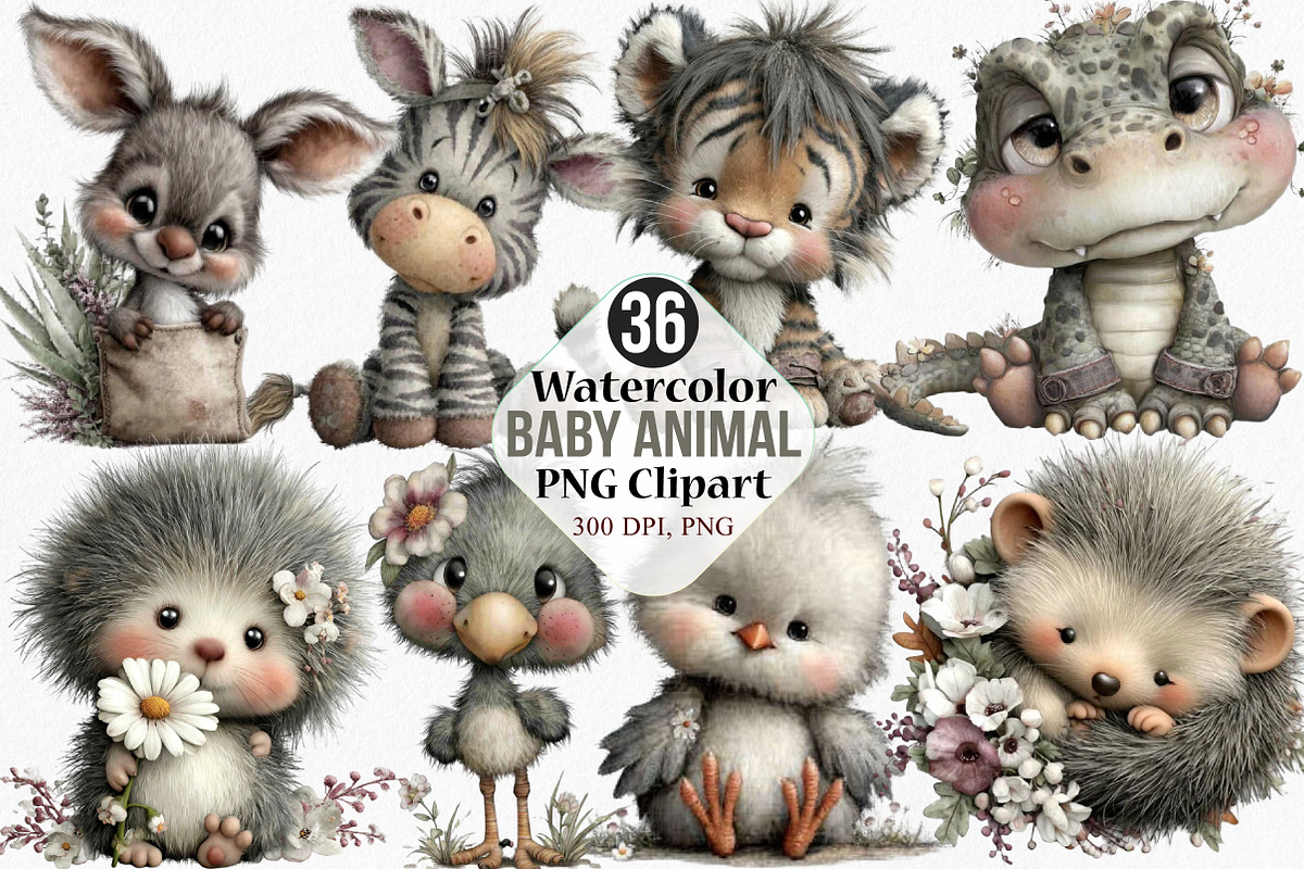 Watercolor Baby Animal PNG Clipart, an Illustration by Canvas Craft (Photo 1 of 8)