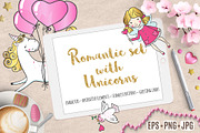 Romantic set with Cute Unicorns, a Decorative Illustration by MalniArt (Thumbnail 1 of 6)