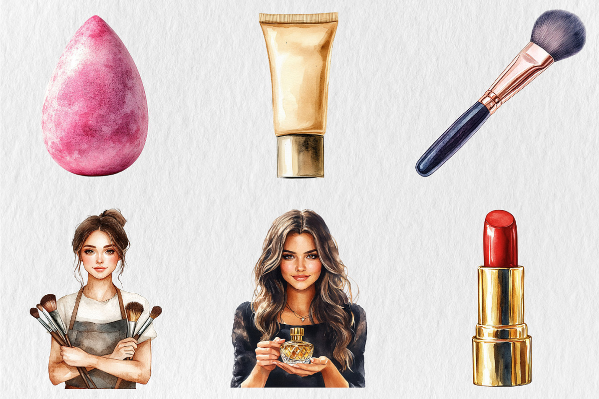 Watercolor Cosmetics Clipart, a Seasonal Illustration by Rose Art (Photo 3 of 4)