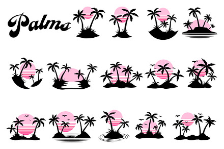 Palm tree silhouette. Exotic sunset.