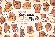 Capybara Baking Clipart Set, an Animal Illustration by Palau (Thumbnail 1 of 10)