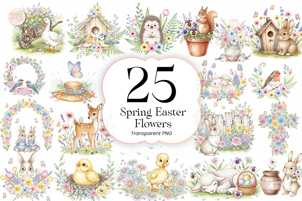 Spring Easter Flowers Clipart PNG., an Object Illustration by KennedyStudio (Photo 1 of 5)
