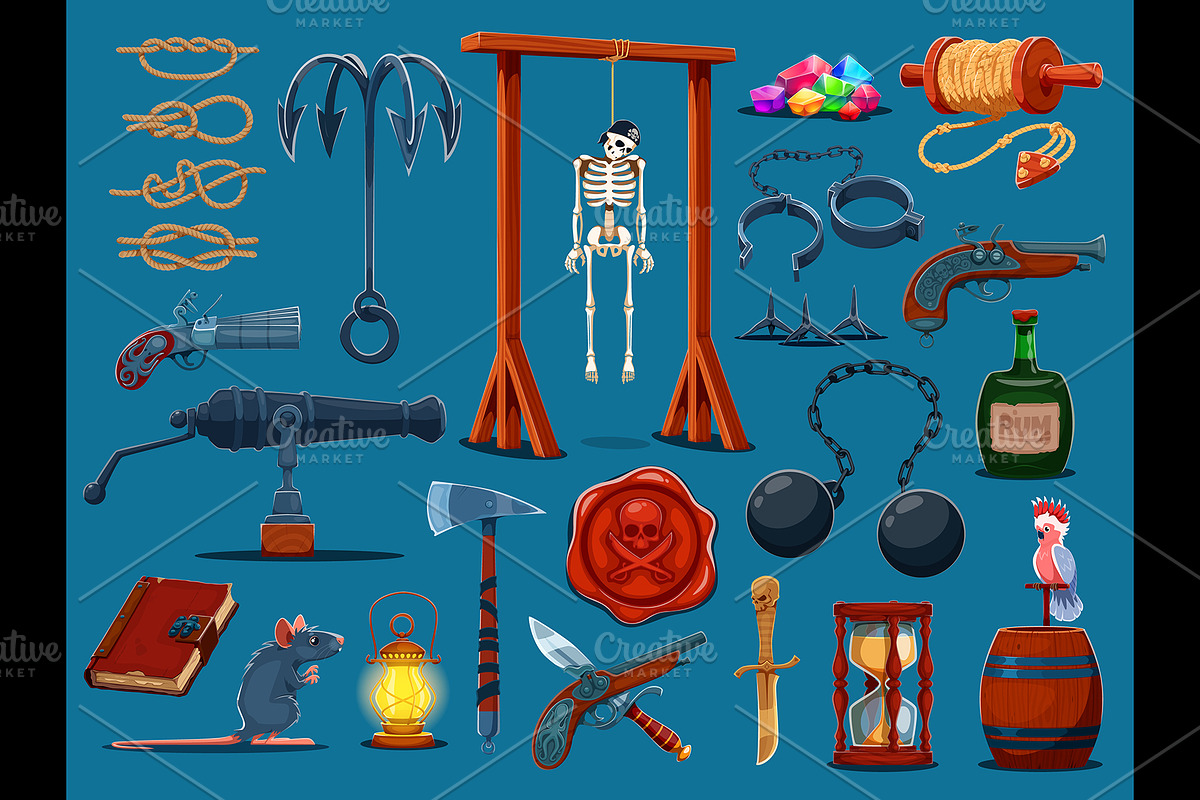 Cartoon pirate weapons, an Object Illustration by Vector Tradition (Photo 1 of 3)