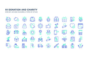 Donation And Charity Icon Set