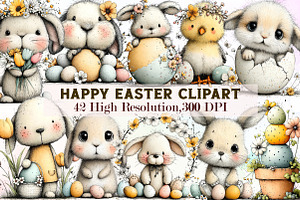 Whimsical Happy Easter Clipart, an Illustration by Sublimation Artist