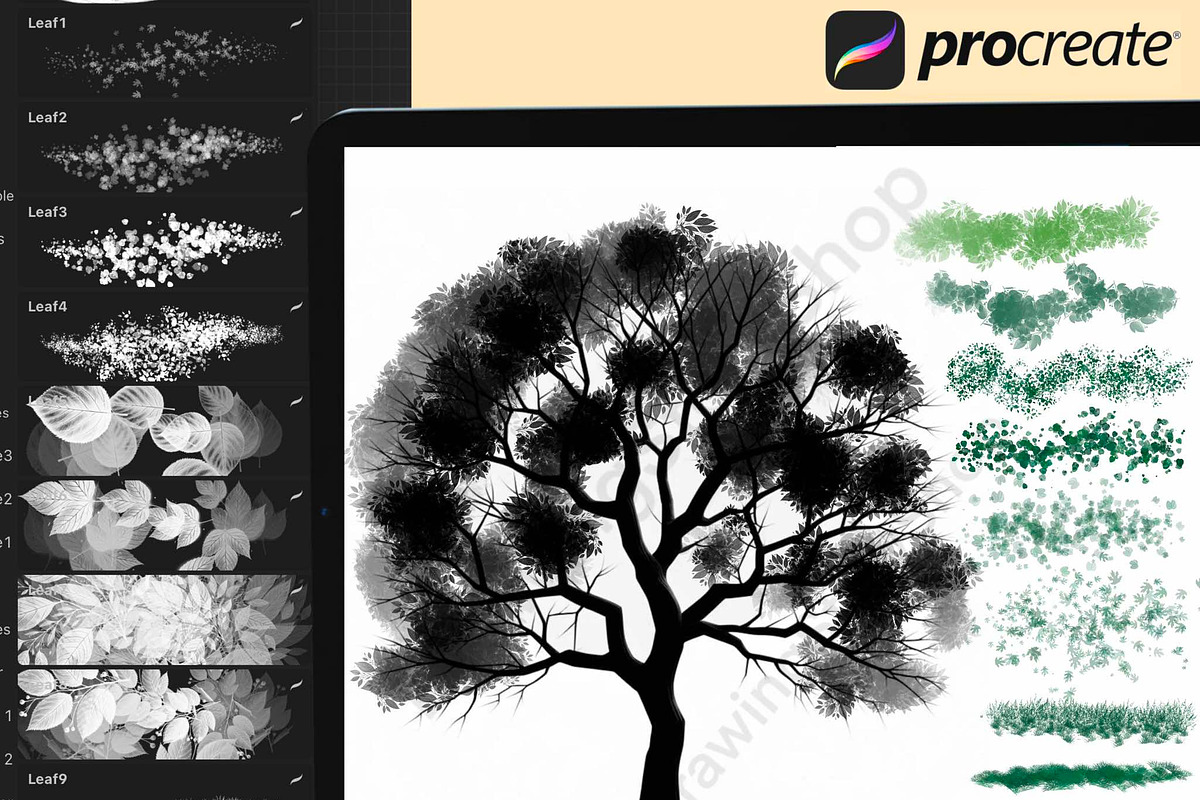 160 Procreate tree silhouette stamps, a Brush Add-On by DrawingStoryShop