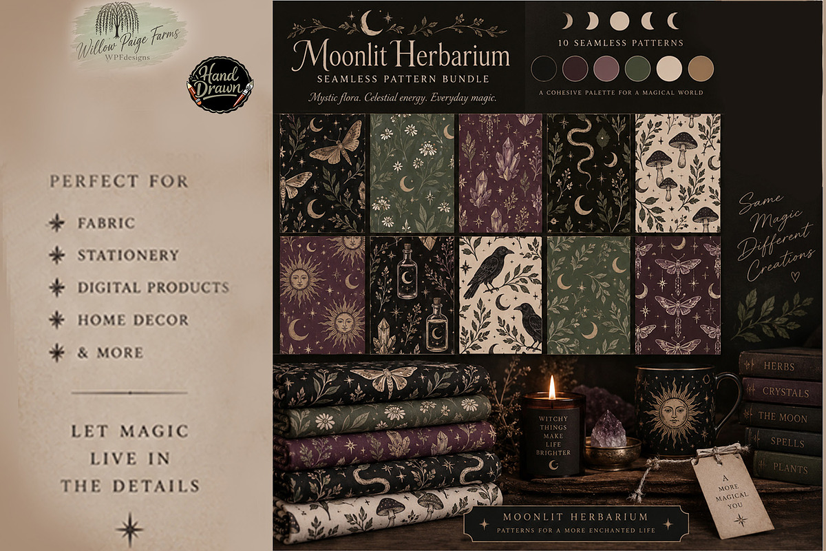 Witchy Seamless Pattern Celestial, a Seasonal Illustration by Willow Paige Farms (Photo 1 of 3)