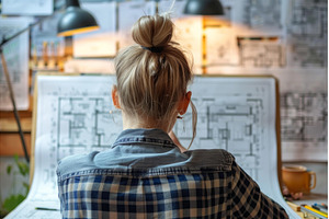 Female architect reviewing, an Architecture Photo by Ylivdesign