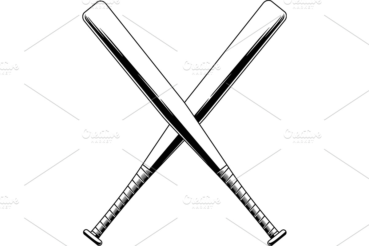 Black And White Crossed Baseball Bat, an Illustration by HitToon