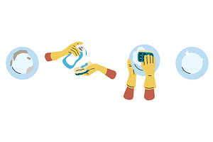 Steps for washing dirty dishes with, an Object Illustration by Vectorbuum