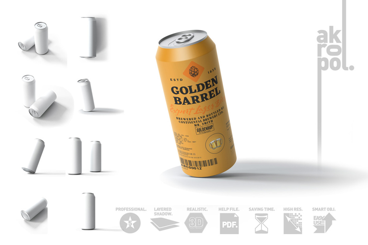 Beer Can Mock-Up, a Cups & Container Mockup by akropol (Photo 2 of 10)