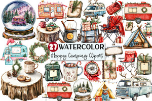 Happy Camping Christmas Clipart, a Seasonal Illustration by Rose Art