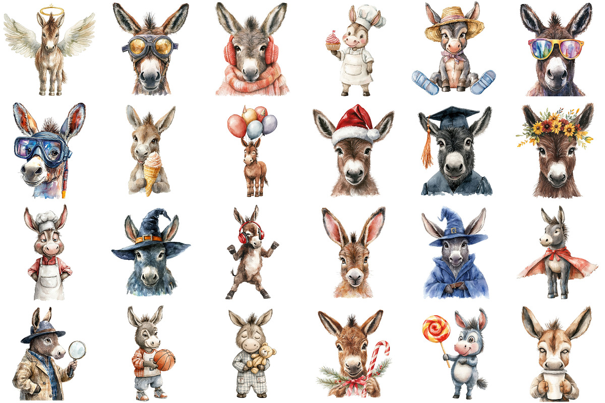 Cute Funny Donkey Sublimation Clipar, an Illustration by Daily.Designs (Photo 2 of 3)