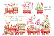Christmas train watercolor clipart, an Illustration by MarinadeArt (Thumbnail 3 of 8)