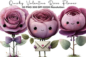 Quirky Valentine Rose Flower Clipart, an Illustration by Black Bird Studio