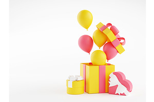 Gift Boxes And Balloons - 3d